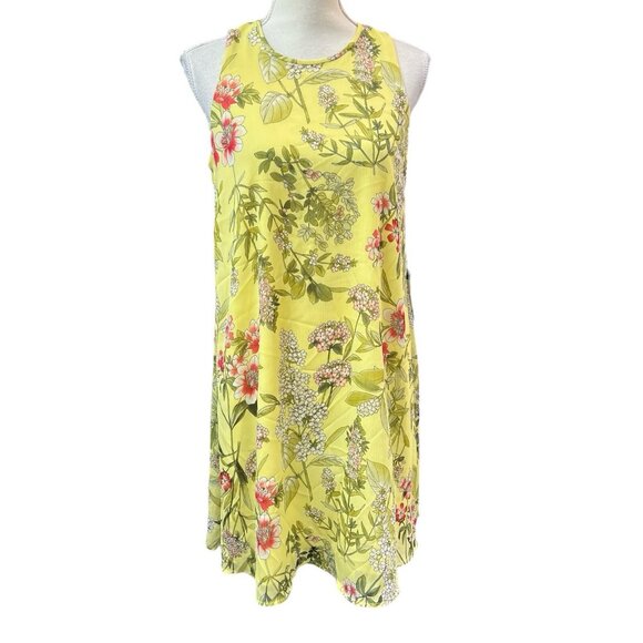 Tommy Hilfiger Dress Womens 6 Yellow Floral Pleated Chiffon Summer Preppy Church - Picture 1 of 10